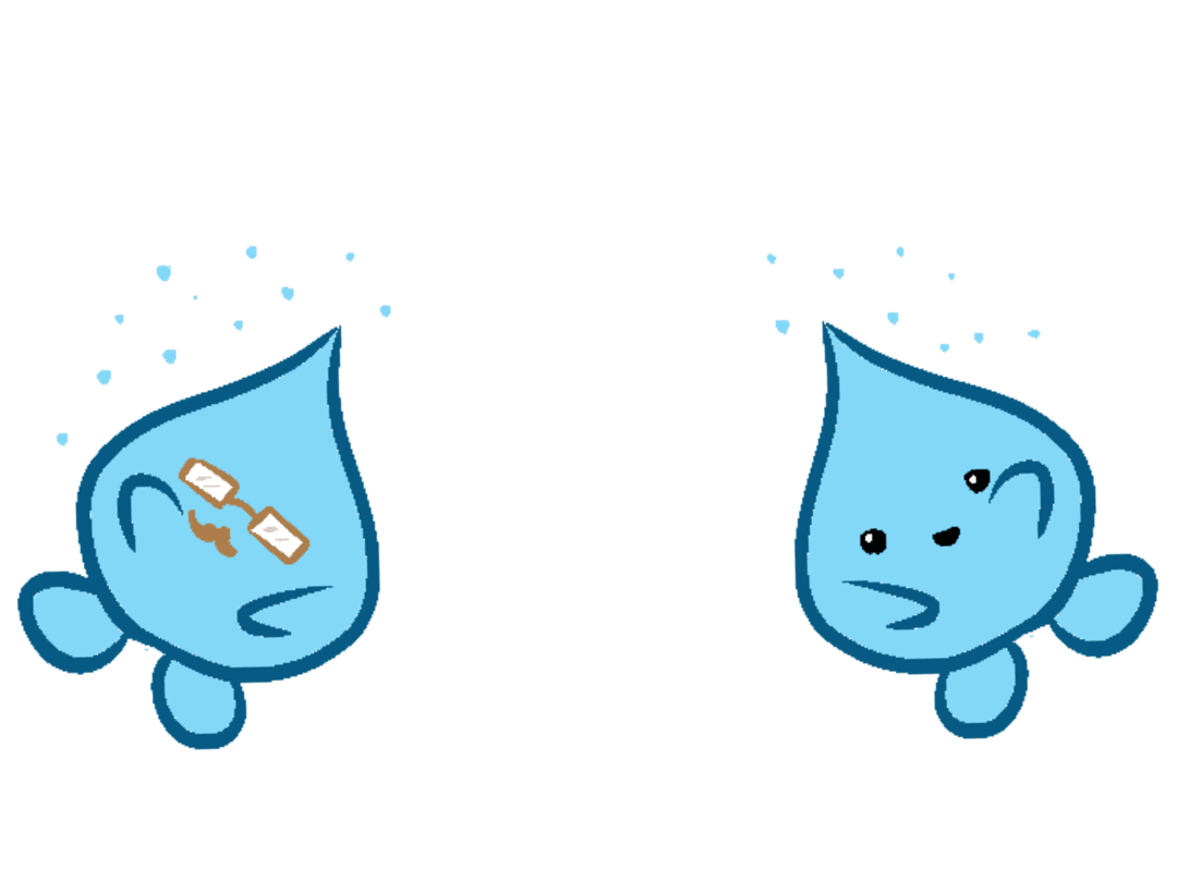 Two Student Water Project droplet mascots together