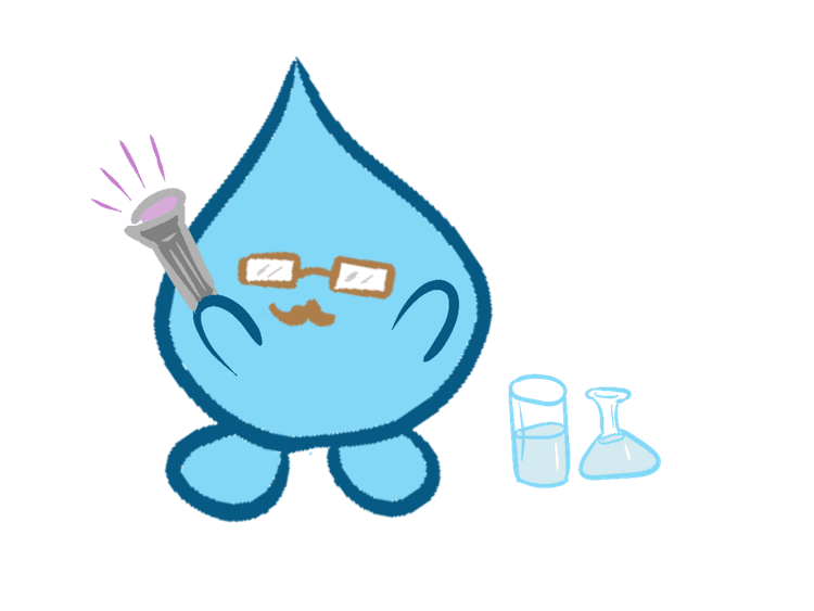 Student Water Project scientist droplet mascot with laboratory equipment