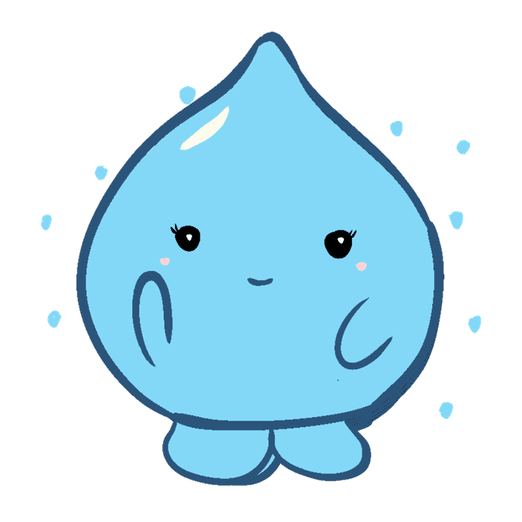 Student Water Project droplet mascot waving beside a signpost